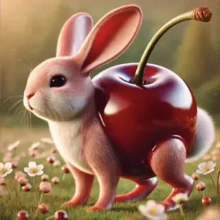 🤩 dcea0ae9 conejo, conejo, cereza, animal, fruta, lindo, naturaleza telegram sticker