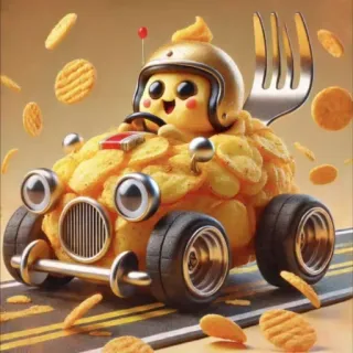 🤩 e2291eb6 patatas fritas, comida, dibujos animados, coche de carreras, carreras, snack, casco telegram sticker