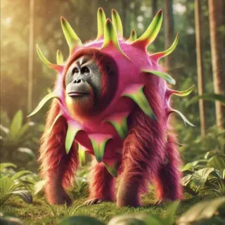🤩 eff09129 orangután, pitahaya, animal, fruta, criatura híbrida, tropical, jungla telegram sticker