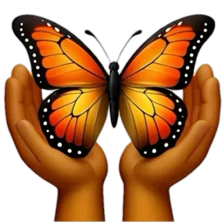 🦋 72926771 mariposa, manos, naturaleza, protección, apoyo, alas, naranja, emoji telegram sticker