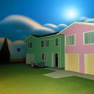 👁 3146d03a casa, subúrbio, arquitetura, gramado, céu nublado, casa rosa, casa verde whatsapp sticker