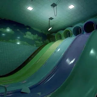 👁 48515385 Parque aquático, Tobogã, Piscina, Interior, Abandonado, Assustador, Espaço liminar whatsapp sticker