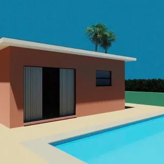 👁 987eb2df casa, piscina, palmeira, arquitetura, natação, azul, céu whatsapp sticker