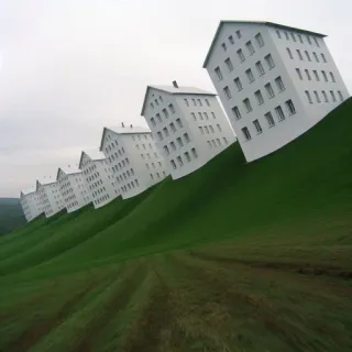 👁 9934eaed Arquitetura, Edifícios, Casas, Surreal, Paisagem, Colinas verdes whatsapp sticker