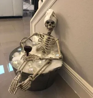 🙈 20436df3 esqueleto, banheira, vinho, humor, halloween, banho telegram sticker