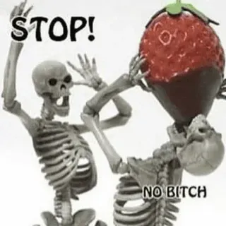 🍓 c495b56a STOP! NO BITCH esqueleto, morango, engraçado, meme telegram sticker