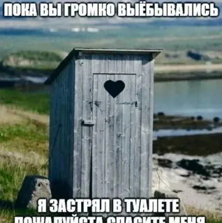 😵 3ba3837a ПОКА ВЫ ГРОМКО ВЫЁБЫВАЛИСЬ Я ЗАСТРЯЛ В ТУАЛЕТЕ ПОЖАЛУЙСТА СПАСИТЕ МЕНЯ toilet, humor, grappig, buitentoilet, meme, russisch, tekst, hulp telegram sticker