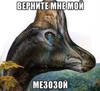 🥺 a61ced74 ВЕРНИТЕ МНЕ МОЙ
МЕЗОЗОЙ dinosaurus, Mesozoïcum, meme, huilen telegram sticker