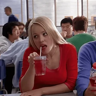 ♥️ db7163a1 Regina George Mean Girls Regina George, Mean Girls, minum, makan siang, SMA telegram sticker