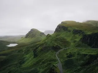 ☁️ 4d5da834 mountains, landscape, nature, green hills, road, lake telegram sticker