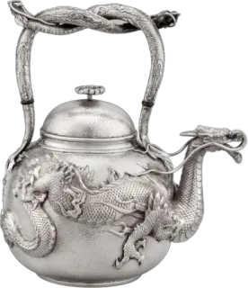 🍵 4f144e0e teapot, dragon, antique, silver, ornate, decorative telegram sticker