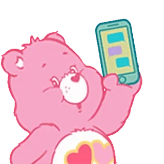 😊 c860e522 Care Bear Bisounours, ours, dessin animé, mignon, rose, personnage, téléphone, coeurs telegram sticker