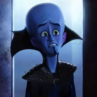 🌟 954e5790 Megamind Megamind, animato, cartone animato, personaggio, cattivo, blu, espressione telegram sticker