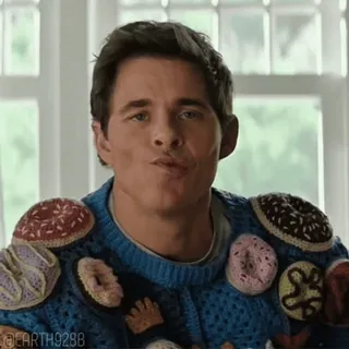 😮‍💨 608b431a @EARTH9288 uomo, maglione, ciambelle, smorfia, espressione, casual, interno whatsapp sticker