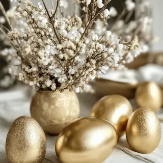 🥚 b40ced6b อีสเตอร์, ไข่, สีทอง, ของตกแต่ง, ดอกไม้, แจกัน, การเฉลิมฉลอง telegram sticker