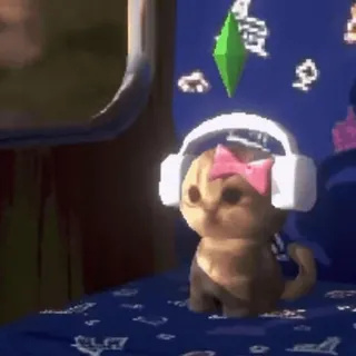 🌟 aa3b5a96 cat, headphones, plumbob, sims, video game, cute, animal whatsapp sticker