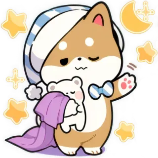 🌜 e64bc5d6 Hund, Schlaf, schlafen, Teddybär, süß, Sterne, Mond telegram sticker