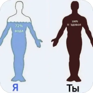 🔥 c814df75 72% вода
100% пиздобол
Я
Ты тело человека, сравнение, процент воды, оскорбление, анатомия, диаграмма telegram sticker