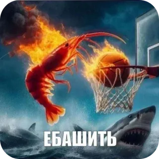 🖼 4d0f6f66 ЕБАШИТЬ shrimp, basketball, shark, ocean, fire, fantasy, digital art telegram sticker