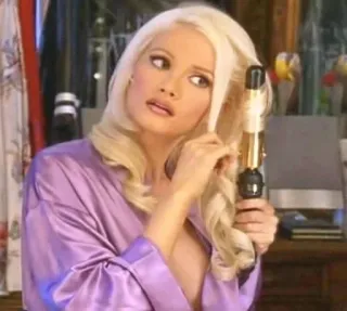 😶 ade76fb9 femme, blonde, cheveux, fer à boucler, peignoir, beauté whatsapp sticker