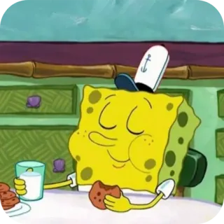 🍪 d0bd1243 Spongebob Spongebob Squarepants bob esponja, dibujos animados, comida, leche, galleta, divertido, relajarse whatsapp sticker