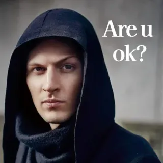 🤨 fccc21b5 Are u ok? 男性, 質問, 大丈夫？, 心配, フード, ポートレート whatsapp sticker