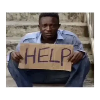 🍔 1b7b84ae HELP ayuda, hombre, cartón, triste, pobreza, desempleo, desesperación telegram sticker