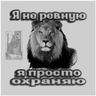 🍔 a90e589b Я не ревную
Я просто охраняю león, rey de bastos, tarot, celos, protección, texto ruso telegram sticker