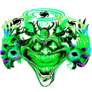 😁 908f7cfe Meme, Trollface, Hijau, Bersinar, Menyeramkan, Seni digital telegram sticker