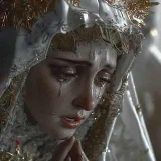 🪽 0d876c5e religious icon, virgin mary, art, woman, portrait, crying telegram sticker