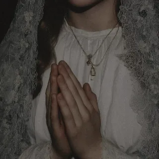 🪽 f53328ca prayer, hands, religious, veil, necklace, vintage, woman, christianity telegram sticker