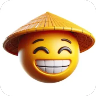 😊 db81e8f3 emoji, smiling face, asian hat, rice hat, conical hat, yellow, happy, hat telegram sticker