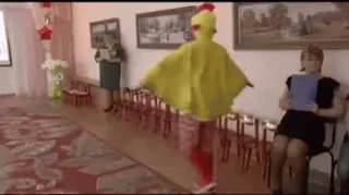 🤓 9cc67dba chicken, costume, dance, yellow, red, fun telegram sticker