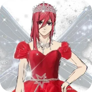 ❤ d6322da0 аниме, фея, красное платье, тиара, блестящий, мультфильм telegram sticker