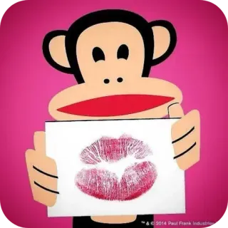 💋 38191408 Paul Frank Monkey ® & © 2014 Paul Frank Industries Paul Frank, Обезьяна, Губы, Поцелуй, Торговая марка, Авторское право telegram sticker