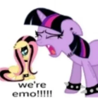 😭 f0dda21c we're emo!!!!! My Little Pony, Emo, Kartun, Stiker, Twilight Sparkle, Fluttershy telegram sticker