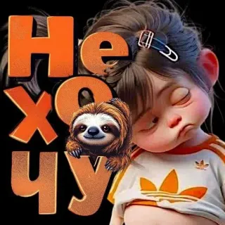 🤩 e955edef Не хочу Faultier, Kind, verschlafen, russisch, Phrase telegram sticker