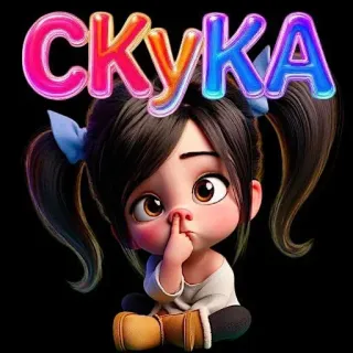 🤩 ffd995cf СКУКА Cartoon, Mädchen, gelangweilt, Zöpfe telegram sticker