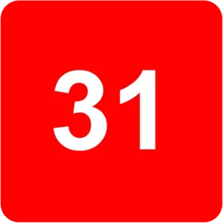 🟥 31cfbc00 31 number, red, white, digit, symbol, 31 whatsapp sticker