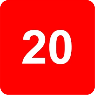 🟥 3a82f1e6 20 number, 20, red, white, numeric whatsapp sticker