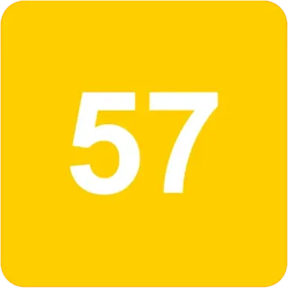 🟨 fecdf7b3 57 number, 57, yellow, white, numeric, fifty-seven whatsapp sticker