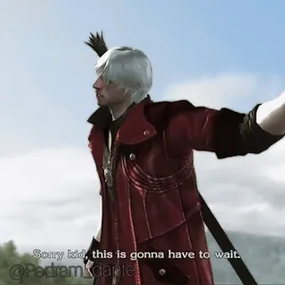 🗡 aa637b04 Dante Devil May Cry Sorry kid, this is gonna have to wait. Dante, Devil May Cry, Jeu vidéo, Attends telegram sticker