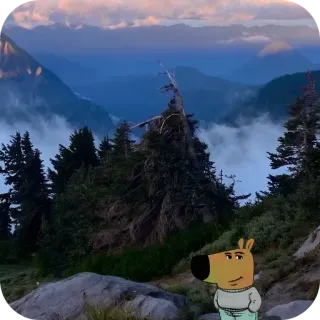 ⛰ 2bf30ae6 สุนัข, ภูเขา, ทิวทัศน์, ธรรมชาติ, การ์ตูน telegram sticker