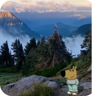 ⛰ f0067c6c สุนัข, การ์ตูน, ธรรมชาติ, ภูเขา, ต้นไม้ telegram sticker