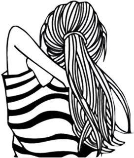 😐 3d72b4e7 donna, capelli, coda di cavallo, maglia a righe, bianco e nero, disegno telegram sticker