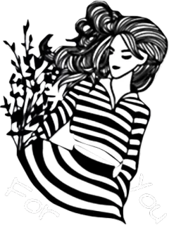 😍 727fc6f0 FOR YOU donna, fiori, abito a righe, per te, regalo, saluto, bianco e nero telegram sticker