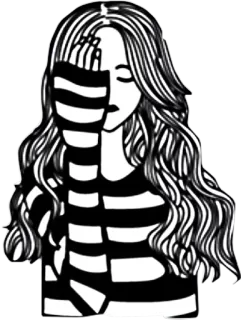 😑 b665ef8e donna, strisce, mano, capelli, tristezza, emo telegram sticker