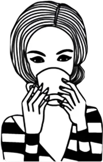 ☕ c96607a8 donna, bevanda, tazza, ritratto, a righe, bianco e nero telegram sticker