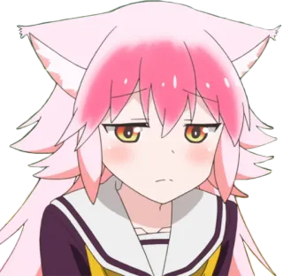 😞 69939d92 chica anime, orejas de gato, pelo rosa, triste, linda, estilo manga telegram sticker