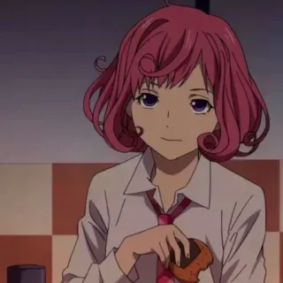 🙂 55099e29 anime, chica, pelo rosa, galleta, sonrisa telegram sticker